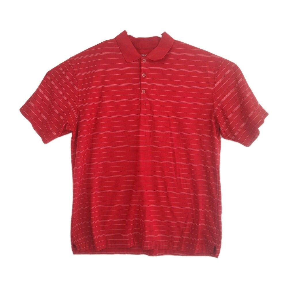 Nike Golf FitDry‎ men's 1/4-button polo shirt, large, red w/ white stripes VGC